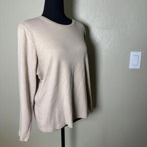 Modern Minimalist Cotton Long Sleeve Tee Relaxed Boxy Fit Soft Oatmeal Neutral